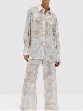 Simkhai Womens Marble Mother of Pearl Shiny Print Shirt